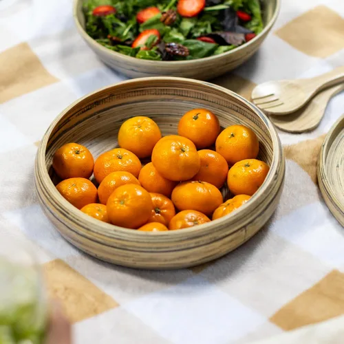 Vista 5 de LEXA Frutero de bambú para encimera de cocina, 12 pulgadas grande y redondo, cuenco de fruta de madera lacada artesanal o cuenco para dulces, cesta