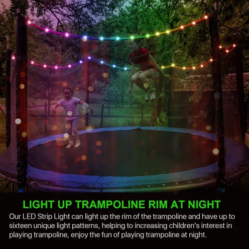 Vista 3 de Luces LED para cama elástica, luces con control remoto para borde de cama elástica de 8 pies, 16 colores que puedes cambiar tú mismo, impermeables