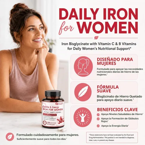 Vista 3 de NATURE TARGET Suplemento de hierro para mujeres, 25 mg de bisglicinato