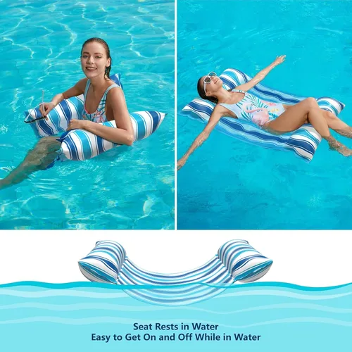 Vista 4 de Jasonwell Water Hammock Pool Floats - Fabric Inflatable Pool Hammock Float Floaties 4 in 1 (Saddle Lounge Chair Drifter) Lake Beach Floating Azul