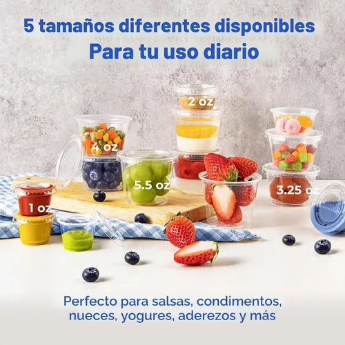 Vista 7 de Fit Meal Prep Paquete de 250 vasos de gelatina de 2 onzas con tapas, tazas desechables para porciones de soufflé para salsa