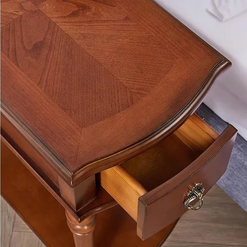 Vista 5 de Mesa auxiliar de sofá, mesa auxiliar de madera, mesa auxiliar estrecha con estante de almacenamiento abierto y cajón, mesa auxiliar rectangular