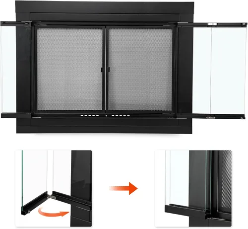 Vista 3 de Stanbroil - Puerta de cristal plegable para chimenea, color negro, grande