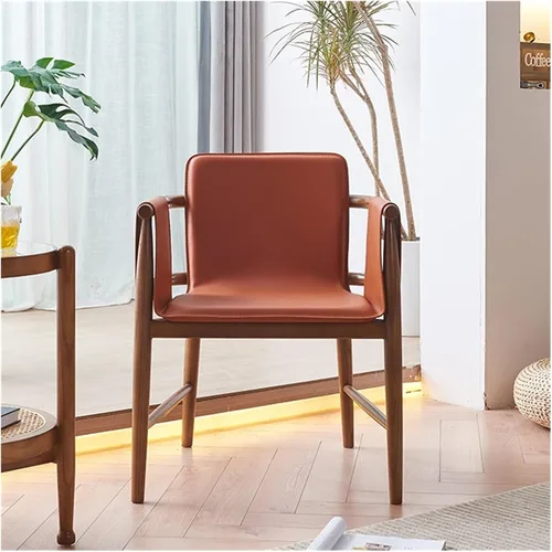 Vista 9 de sillas de comedor Silla de comedor de cuero Silla de comedor Ocio Madera maciza Sala de estar Back Ash Hotel Balcón Cocina moderna