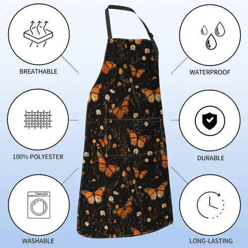 Vista 3 de Delantal de dragón para mujer con arte ardiente y helado, 27 x 31 pulgadas, delantales de cocina de fantasía con 2 bolsillos, Mariposa 01