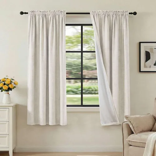 Vista 26 de H.VERSAILTEX Cortinas 100% opacas con aspecto de lino para dormitorio, bloqueo de luz completa, bolsillo para barra, cortinas de ventana gruesas