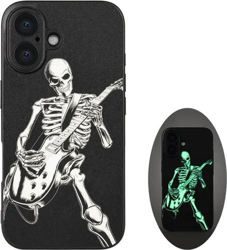 Vista 32 de X spirit Funda genial para iPhone 11, diseño de esqueleto de calavera, estilo gótico atrevido emo luminoso, dedo medio, rock n roll, se ilumina