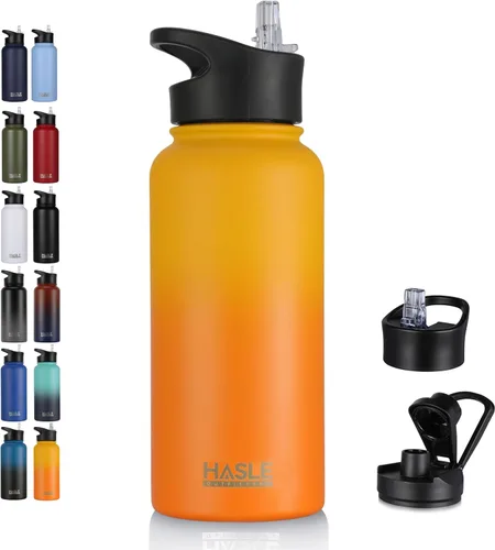Vista 53 de HASLE OUTFITTERS Botella de agua aislada de 22 onzas, botella de agua de acero inoxidable de doble pared de boca ancha con tapa de popote y tapa