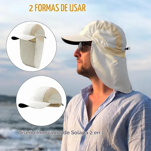 Vista 3 de Sombrero de sol para hombre con malla transpirable sombreros de sol para hombres sombrero de pesca Beige