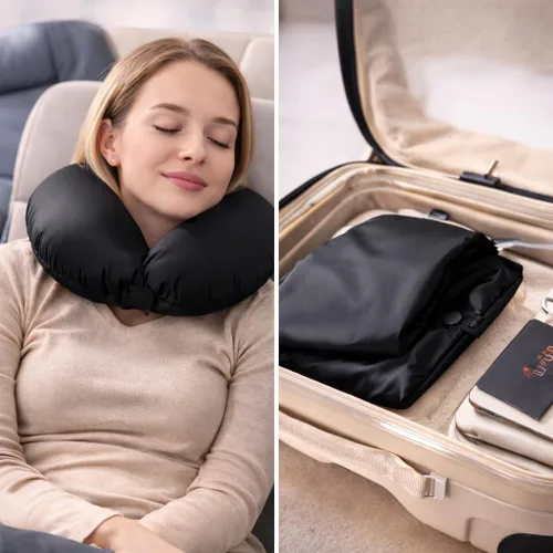 Vista 5 de ROSEWARD Funda de repuesto para almohada de cuello de viaje 100% seda de morera, funda extraíble de seda de viaje de grado 6A 22 Momme (negro)