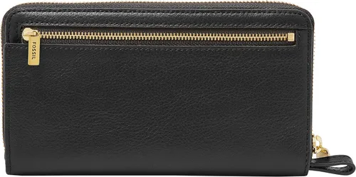 Vista 5 de Fossil Liza - Cartera de cuero con cremallera alrededor para mujer con correa retráctil para la muñeca, Negro