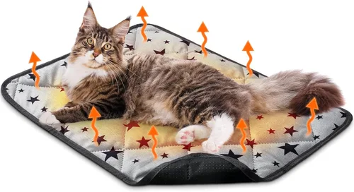 Vista 10 de Cama autocalentable para gatos, tapete autocalentable para perros, patrón de estrella, tapete térmico cálido para mascotas que refleja el calor