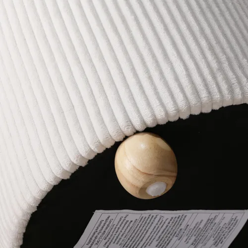 Vista 9 de Adeco Otomana redonda de almacenamiento, taburete tapizado para maquillaje, taburete de terciopelo para dormitorio, dormitorio beige
