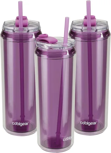 Vista 11 de COOL GEAR Paquete de 3 vasos modernos de 22 onzas con popote reutilizable, apto para lavavajillas, apto para vasos, a prueba de derrames, vaso