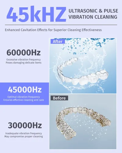 Vista 4 de Limpiador ultrasónico dental de 45 kHz, limpiador de dentaduras UV con 4 modos de temporizador digital, cápsula de limpieza UltraSonic portátil