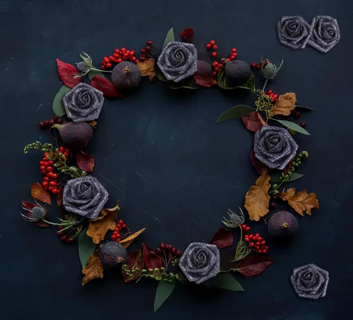 Vista 9 de IPOPU Rosas Negras con Purpurina, 50 PIEZAS Rosas Falsas con Purpurina Flores para Manualidades DIY Ramo de Boda Decoración de Casa y Fiesta (Negro)