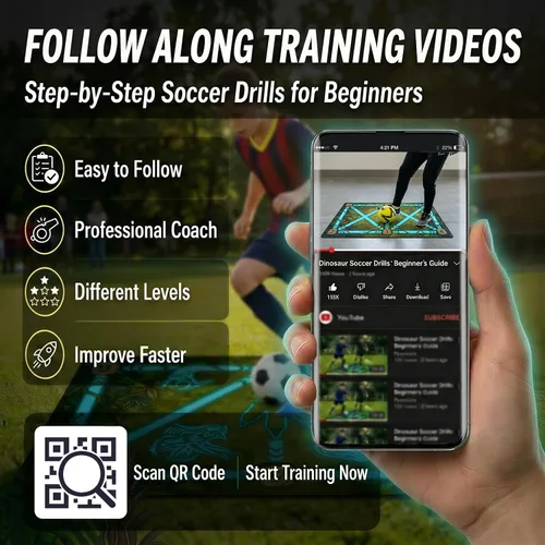 Vista 3 de Soccer Training Mat with Video Drills, Non-Slip Footwork Practice for Kids Green - dinosaur