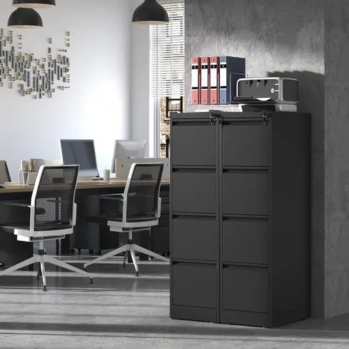 Vista 7 de IKIMI Archivador de 4 cajones, archivadores de metal con cerradura, archivador vertical negro para oficina en casa, gabinete de almacenamiento