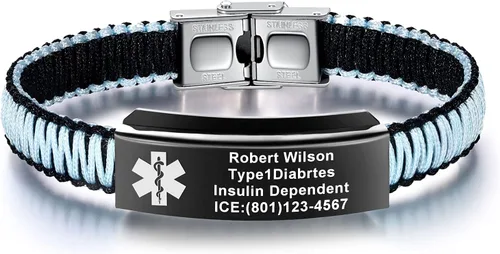 Vista 10 de Pulseras de alerta médica para mujeres Pulseras de identificación médica personalizables para hombres, niñas y niños Pulseras médicas trenzadas