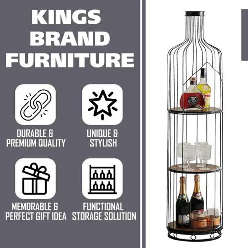 Vista 5 de Kings Brand Furniture - Soporte alto en forma de botella de vino con estante, soporte independiente para estante de vino de piso, organizador