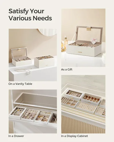 Vista 7 de SONGMICS Bandejas de joyería apilables, caja de joyería de 6 niveles, organizador de joyas con cajón, con tapa de vidrio, divisores extraíbles