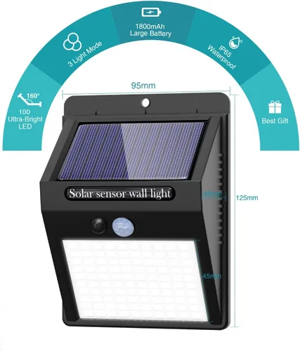 Vista 2 de 2 paquetes de luces solares para exteriores con sensor de movimiento - 3 modos/100 LED, luces solares de seguridad inalámbricas, resistentes al agua