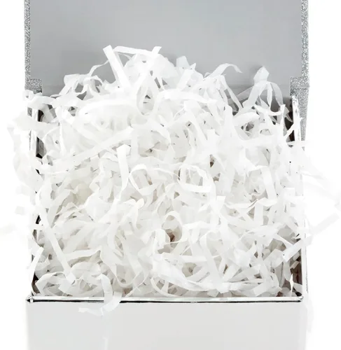 Vista 6 de Hallmark Caja de regalo pequeña con lazo y relleno de papel triturado (caja de regalo Silver Signature de 4 pulgadas con purpurina) para bodas