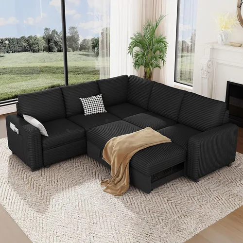 Vista 11 de Vesgantti Sofá Seccional Modular de 113.6" con Sofá Cama Extraíble, Sofá Cama en Forma de U de 7 Plazas con Chaise de Almacenamiento, Sofá Seccional