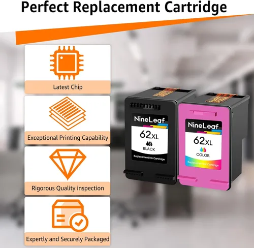 Vista 4 de NineLeaf Paquete de 7 cartuchos de tinta remanufacturados 62XL de alto rendimiento C2P05AN C2P07AN compatibles para HP Envy 5640 5642 5643 5644 5646