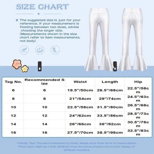Vista 7 de JEATHA Pantalones acampanados metálicos brillantes para niñas y niñas, pantalones de baile de discoteca con parte inferior de campana, pantalones