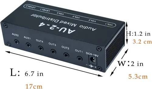 Vista 3 de 1/8 "entrada auxiliar mezcla 2 en 4 canales salida caja de auriculares amplificador de auriculares 0.138 in mezclador 1/8 pulgadas estéreo