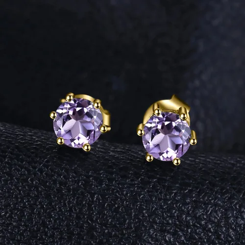 Vista 3 de JewelryPalace Aretes redondos de topacio azul natural, peridoto granate, citrino, amatista, para mujer, plata de ley 925, chapados en oro de 14
