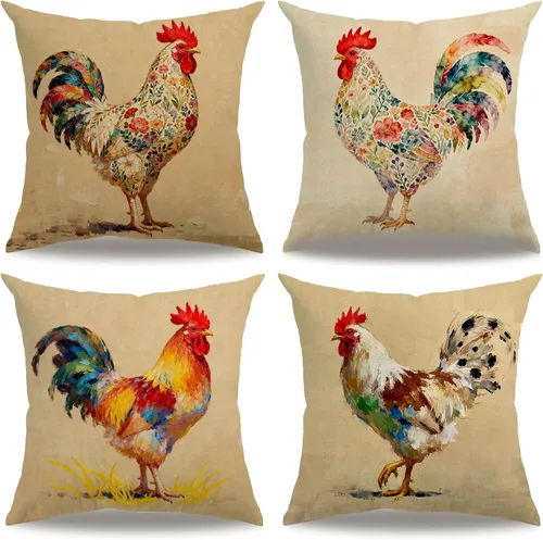 Vista 9 de Funda de almohada de gallo de granja de 18 x 18 pulgadas, fundas de almohada vintage de gallo francés con borde de damasco, fundas de almohada