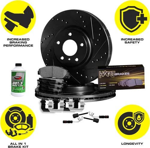 Vista 4 de Hart Brakes Kit de frenos y rotores traseros Pastillas de freno traseras Rotores y pastillas de frenos Pastillas de freno y rotores