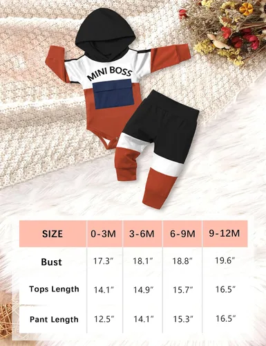 Vista 7 de WIQI Conjunto de 2 piezas de ropa de bebé niño con capucha y bloques de color de manga larga + pantalones largos para otoño e invierno