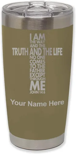 Vista 35 de LaserGram Vaso aislado al vacío de 20 onzas, versículo de la Biblia John 14-6, grabado personalizado incluido (negro) Engraved Gift for Christian