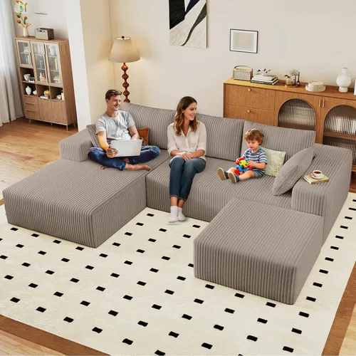 Vista 107 de Lakifun Sofá en Forma de L de 107" con Otomana, Seccional Modular Moderno Sofá Cómodo en Forma de U Nube, Asiento Profundo, Chaise Longue Cama