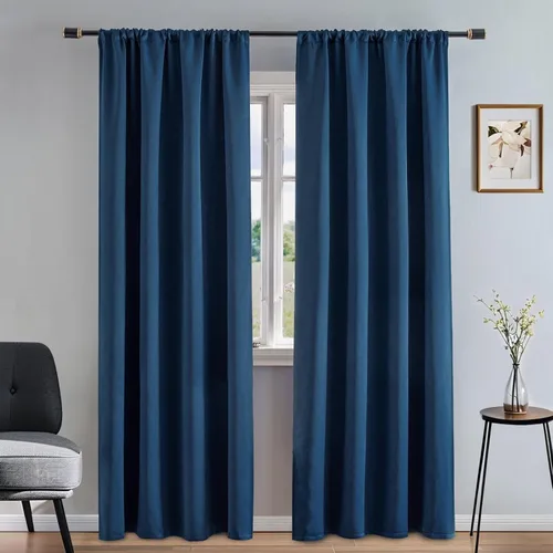 Vista 16 de Cortinas 100% opacas para sala de estar, juego de 2 paneles de 96 pulgadas, bloqueo de luz, pestaña trasera y bolsillo para barra, cortinas