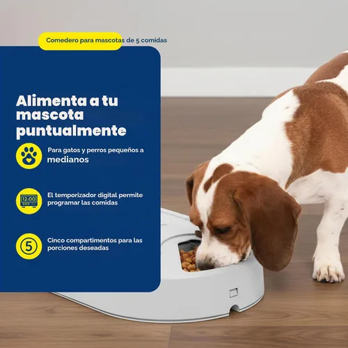 Vista 2 de Alimentador automático para perros PetSafe, 5 comidas, capacidad de 40 oz, plástico, para alimentos secos, para múltiples mascotas