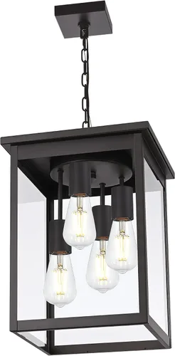 Vista 12 de TODOLUZ Lámpara colgante grande de 3 luces para exteriores, iluminación de porche colgante exterior con vidrio martillado, cadena larga ajustable