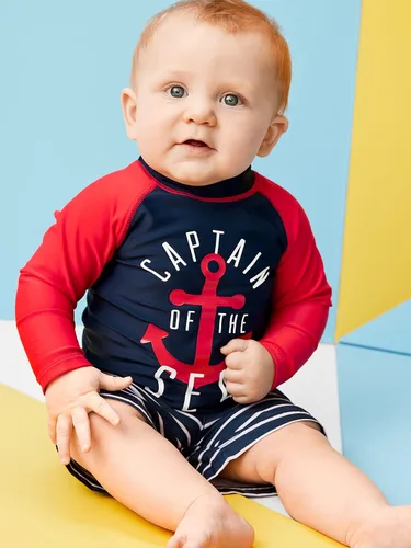 Vista 3 de Simple Joys by Carter's Toddlers and Baby Boys' Swimsuit Trunk and Rashguard Set