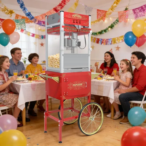 Vista 18 de 20 OZ Commercial Popcorn Machine with Cart - Stainless Steel Kettle Popper with Wheels, Warming Deck & Tempered Glass, for Business, School