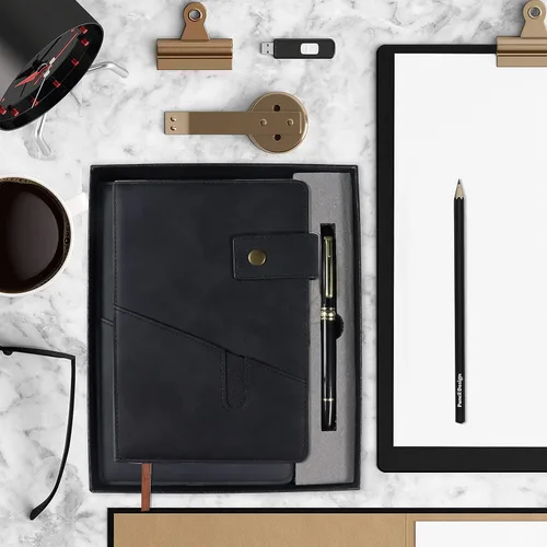 Vista 6 de vfaejll Cuaderno de cuero rayado A5, juego de diario personal de tapa dura con bolígrafo y caja de regalo, 100 páginas de 2.95 oz/yd² de papel