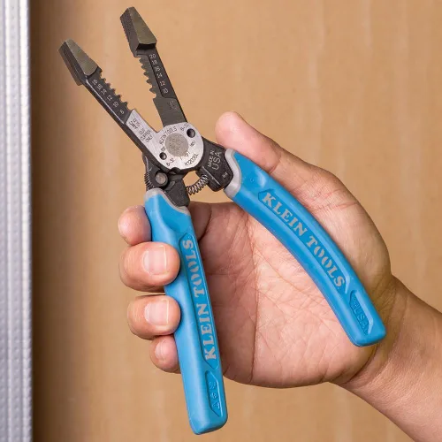 Vista 5 de Klein Tools K12035L Klein-Kurve - Cortadores de alambre, fabricados en EE. UU., herramienta resistente para pelar cables con bloqueo, 8-20 AWG