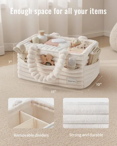 Vista 3 de Blissful Diary Flannel Diaper Caddy Organizer & Gift Packaging, Cream Beige Portable Diaper Basket, Nursery Storage Basket, Gift to Baby Shower