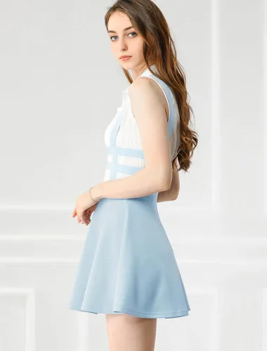 Vista 5 de Allegra K minifalda con tirantes y cintura elástica, corte A, para mujer.