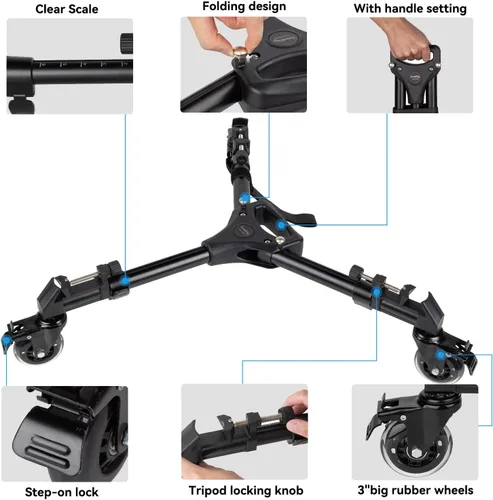 Vista 2 de SmallRig Carrito/Dolly Universal para Trípode de Fotografía, Resistente con Ruedas de Goma de 3", Patas Ajustables y Bolsa de Transporte, Capacidad