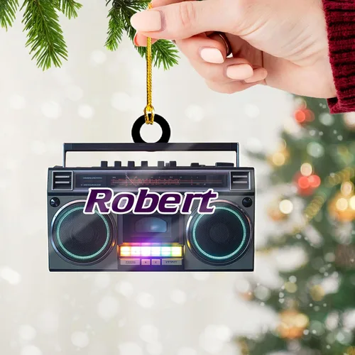 Vista 5 de Adorno de radio personalizado 2025, adorno de radio retro personalizado, cinta de cassette, adornos retro, adornos de radio de Navidad, adornos