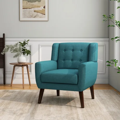 Vista 26 de Accent Chair Set of 1, Comfy Reading Armchair, Beige Linen Blend, Tufted Button Backrest, Solid Wood Frame, Upholstered Club Single Sofa Chairs