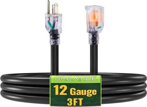Vista 27 de Cable de extensión para interiores con extremo iluminado, cable de extensión resistente de calibre 12 de 3 pies, cable de extensión de 3 clavijas